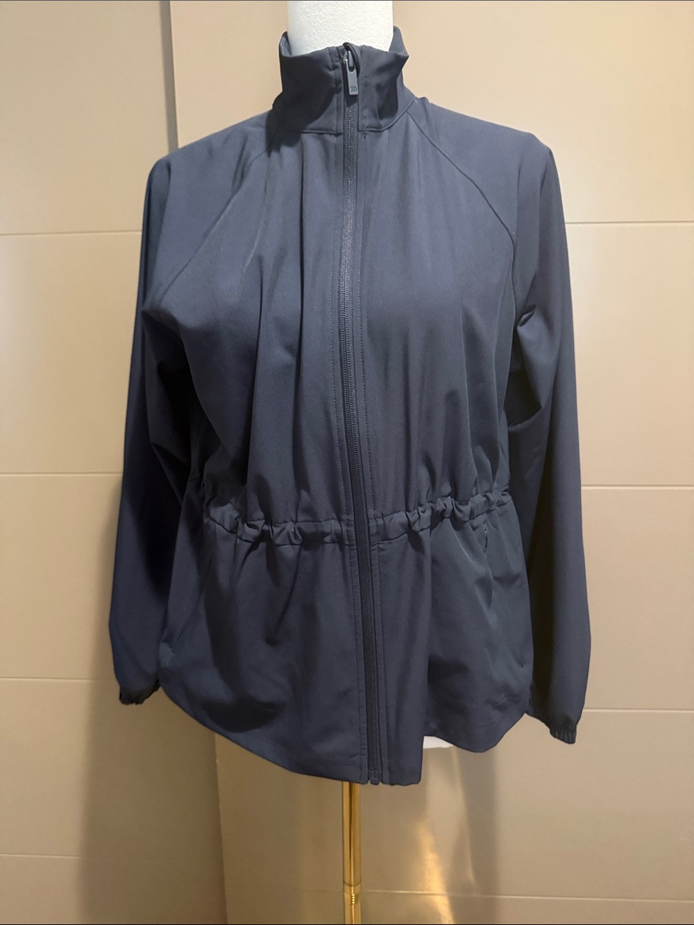 Womens Navy Zip-Front Jacket with Cinched Waist